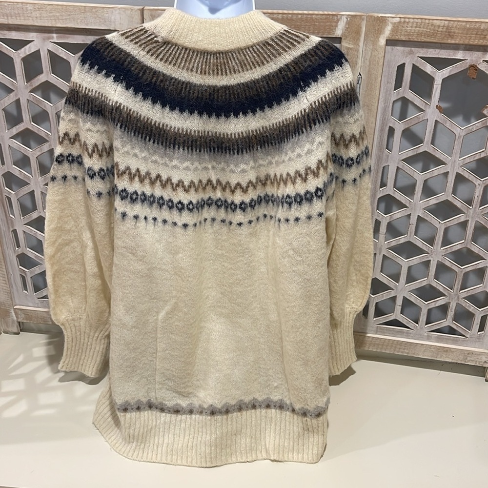 J Crew Fair Isle Yoke Puff Sleeve Sweater Women's
M Cream Wool Alpaca Casual ✨ - Picture 9 of 12